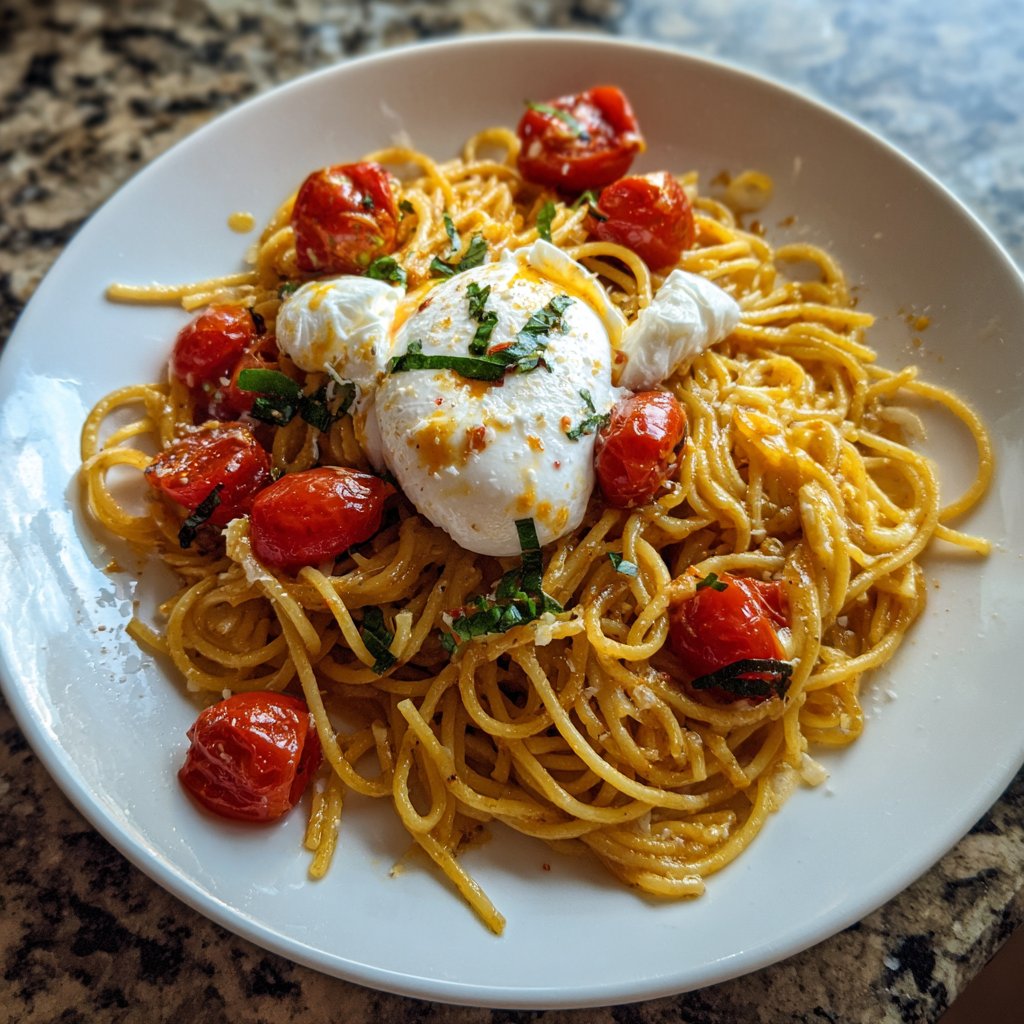 Spaghetti mit Tomaten und Burrata
