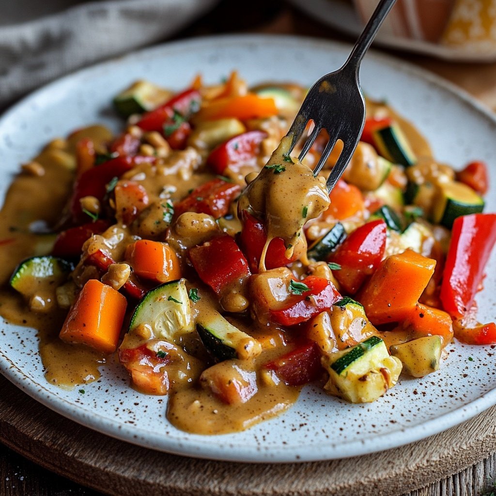 Gemüsepfanne mit Erdnusssauce