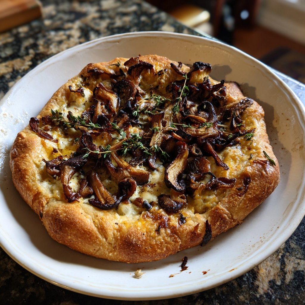 Pizza mit Pilzen und Thymian