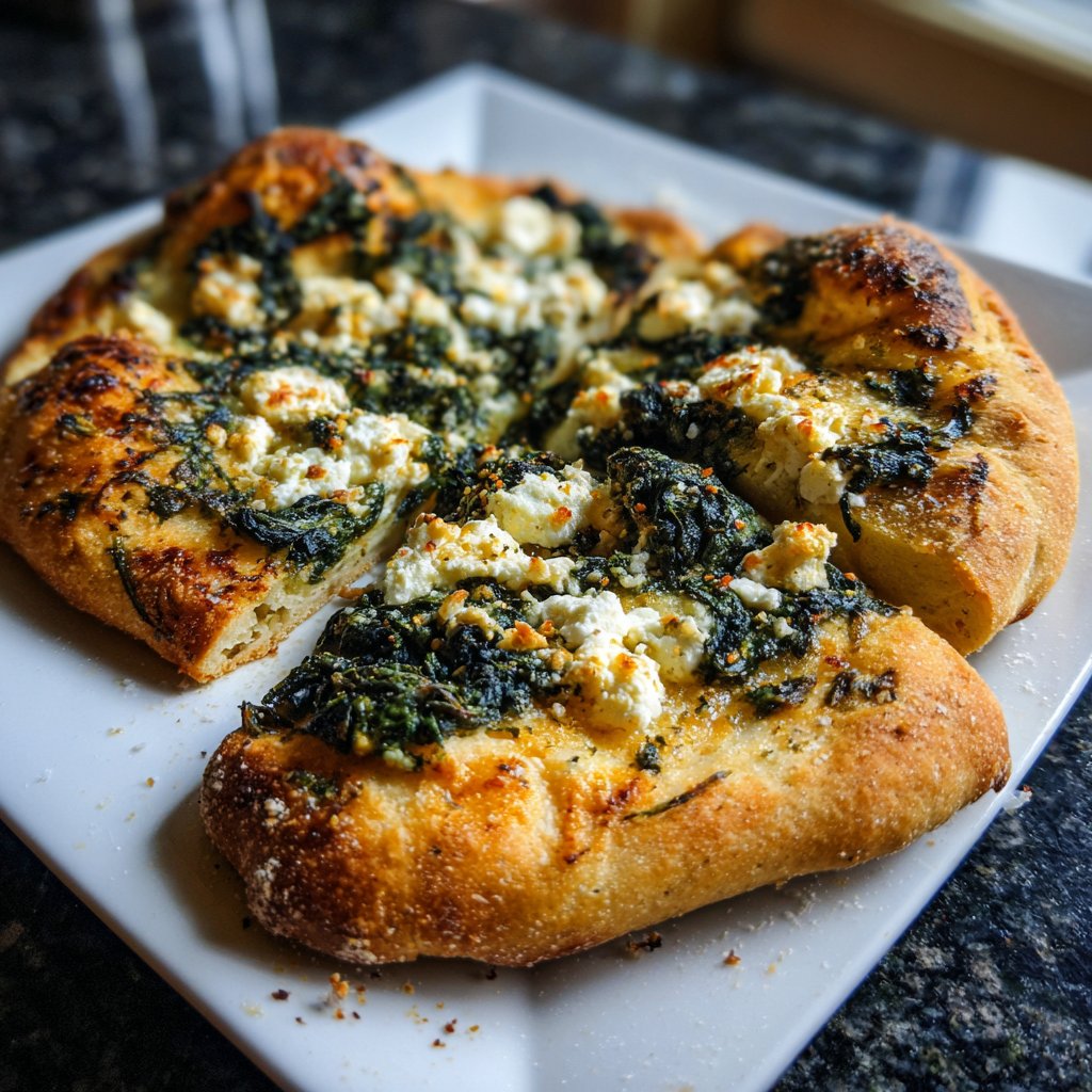 Pizza mit Spinat und Feta