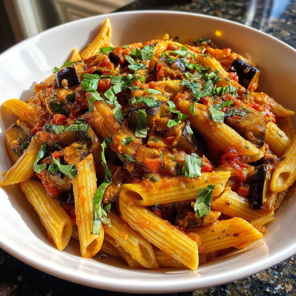 Penne mit Auberginen und Tomatensauce